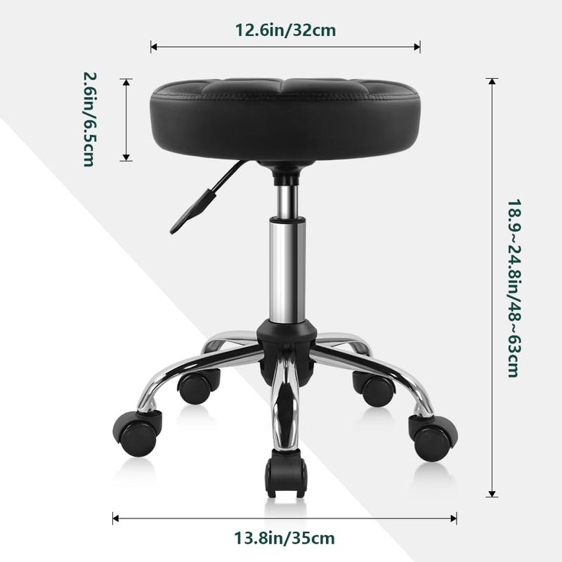 BFTOU Black Classic Swivel Stool with Wheel for Salon Work Home SPA Shop Height-Adjustable and Cost-Effective Rolling Stool Chair Small - Image 2